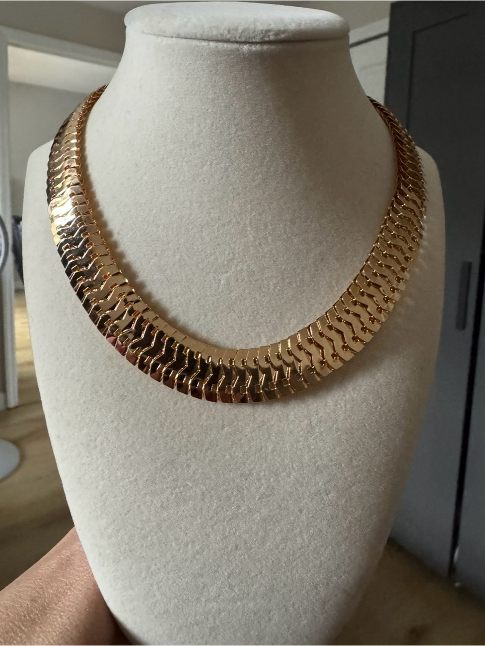 Gold Herringbone Collar Necklace and bracelet - Women Jewelry